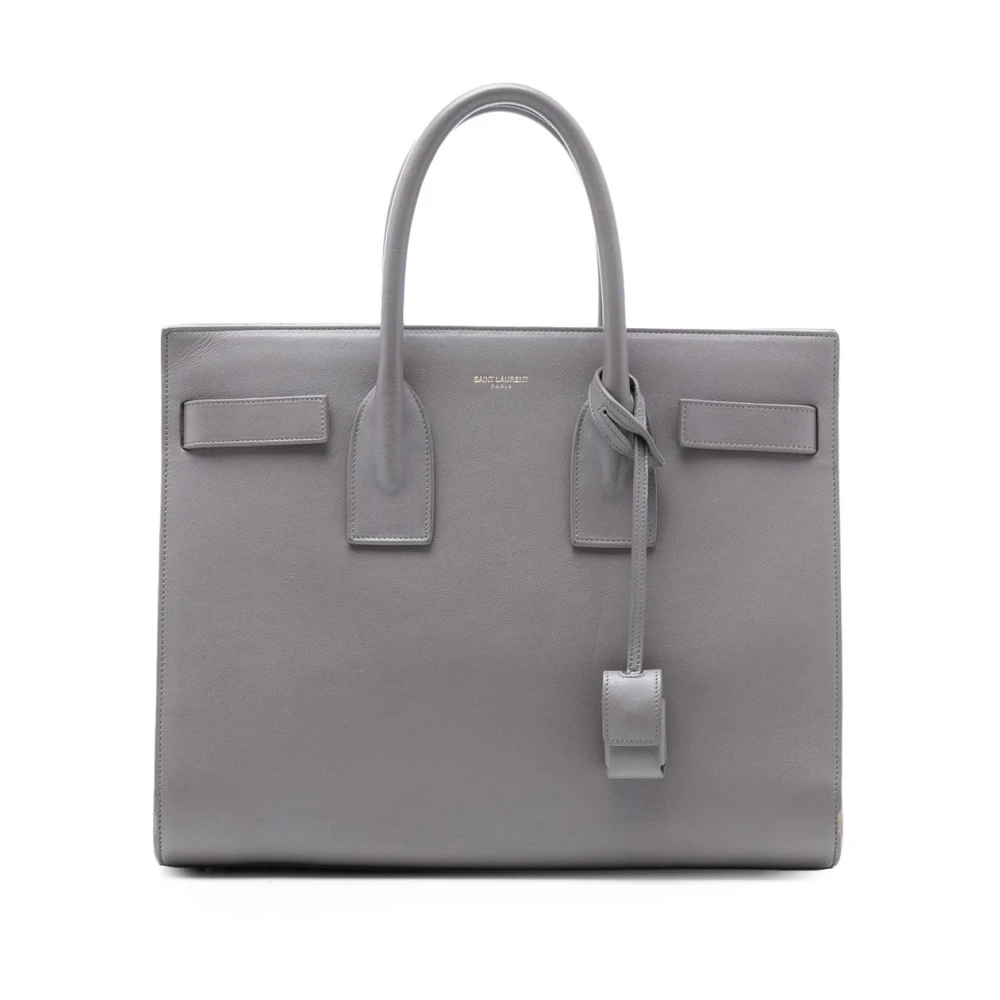 Saint Laurent Vintage Women's Gray Pre-Owned Leather Tote Bag