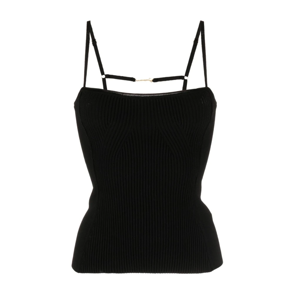 Jacquemus Zwarte Ribgebreide Top met Vierkante Hals Black Dames
