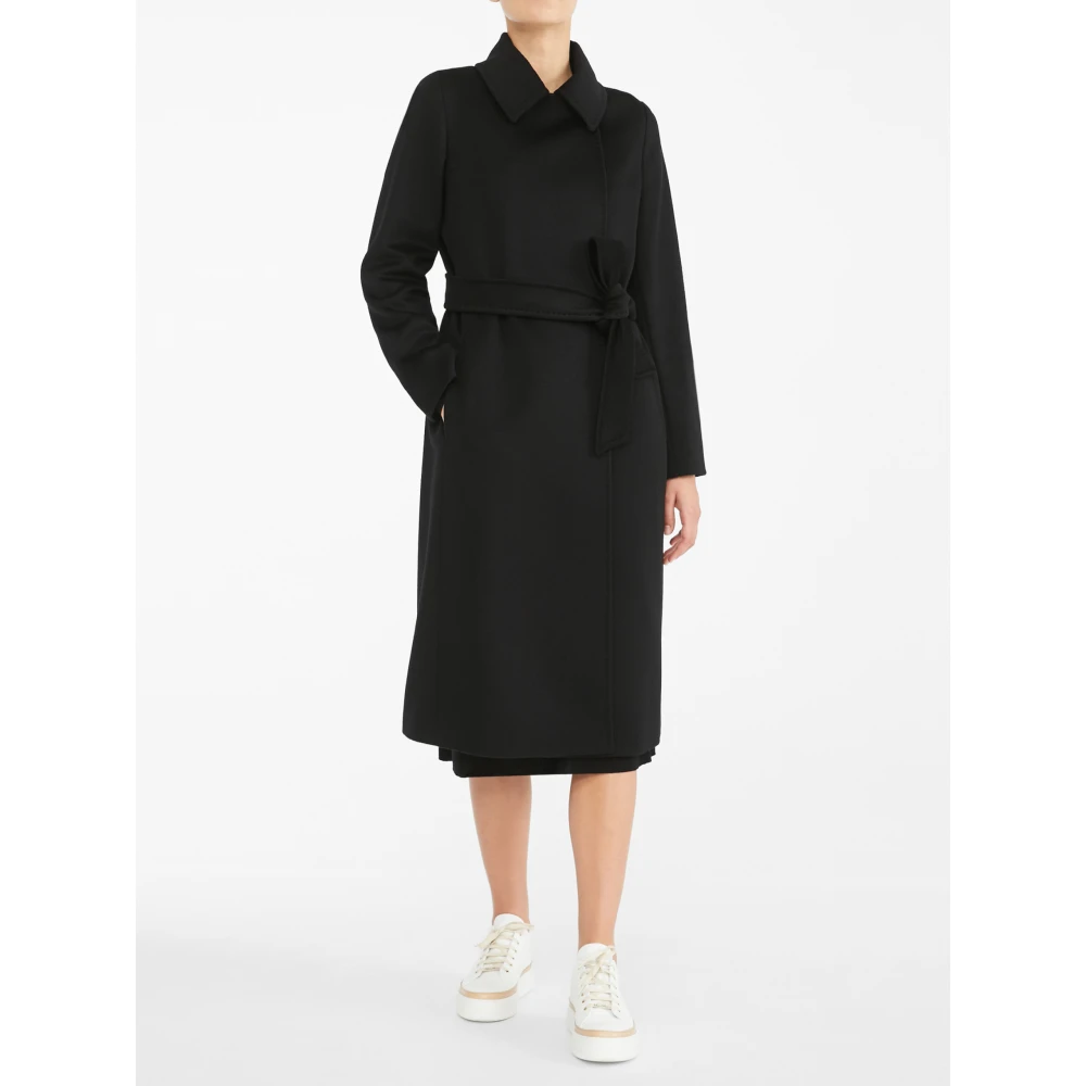 Max Mara Studio Zwarte wollen jas met riem Black Dames