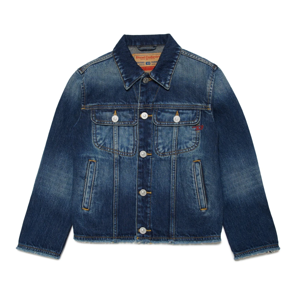 Diesel Blue Light Jackets, Unisex, 16 Y, Dark Denim Jacket With Frayed Details