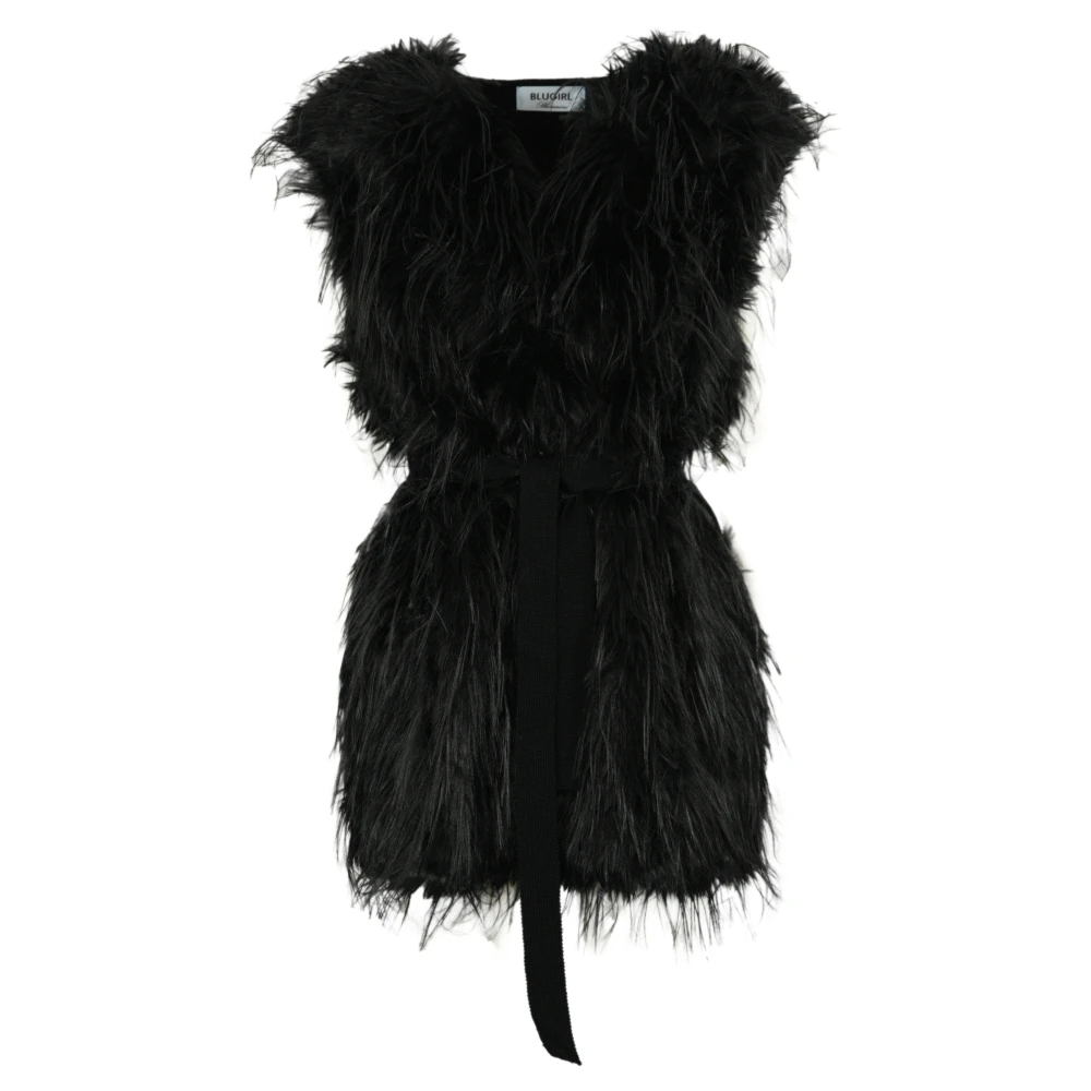 Blugirl Zwarte mouwloze jas met nepbont Black Dames