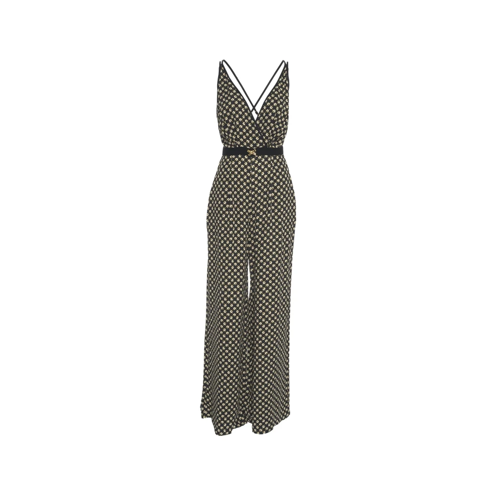 Elisabetta Franchi Zwarte V-hals Jumpsuit met Gouden Details Black Dames