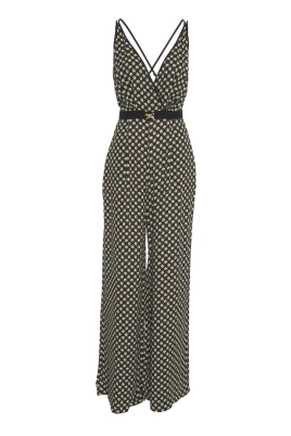 Svart V-ringad Jumpsuit med Gyllene Detaljer