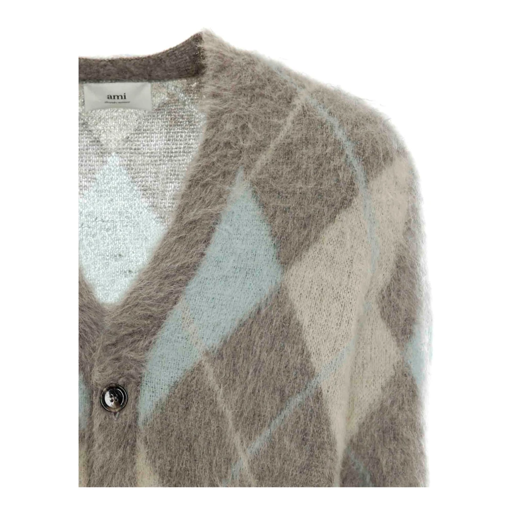 Ami Paris Argyle Jacquard gebreide Cardigan Gray Heren