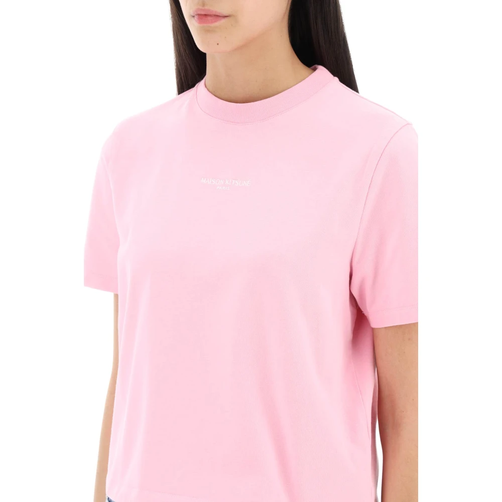 Maison Kitsuné Boxy T-shirt met logo detail Pink Dames