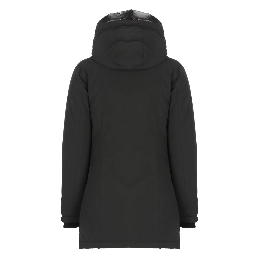 Woolrich Zwarte Parka met Logohood Black Dames