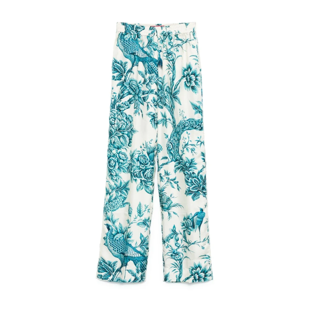 F.r.s For Restless Sleepers Women's Blue Floral Print Trousers With Pockets