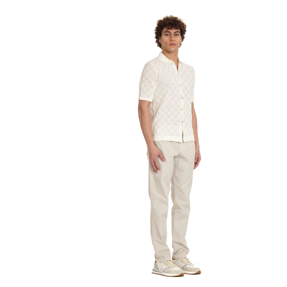 Eleventy Crème Knoopshirt Exclusieve Stof Beige Heren