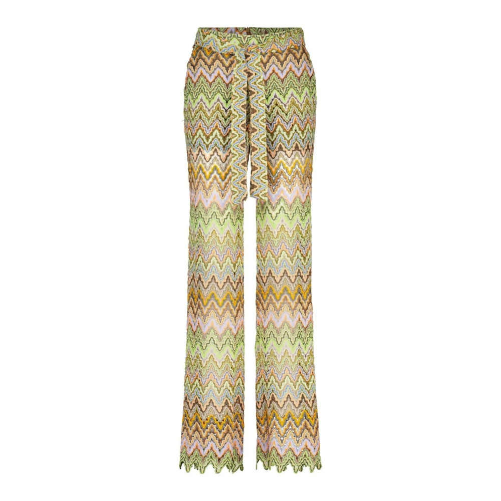 Ana Alcazar Elegante Gehaakte Groene Zigzag Patroon Broek Multicolor Dames