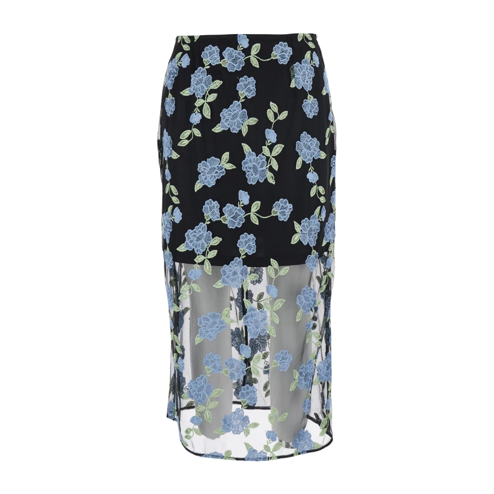 Rotate Birger Christensen Zwarte bloemenpotloodrok met mesh Multicolor Dames