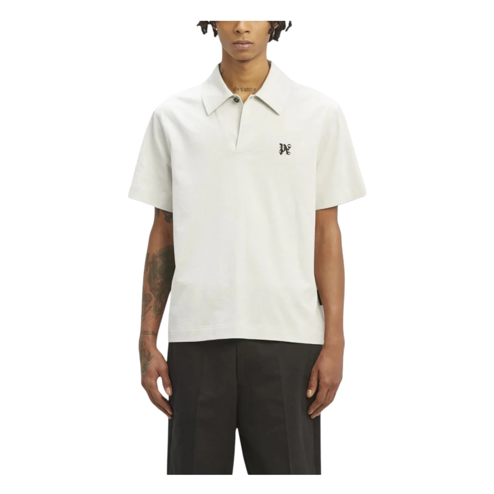 Palm Angels Katoenen Polo Shirt Monogram Stijl White Heren