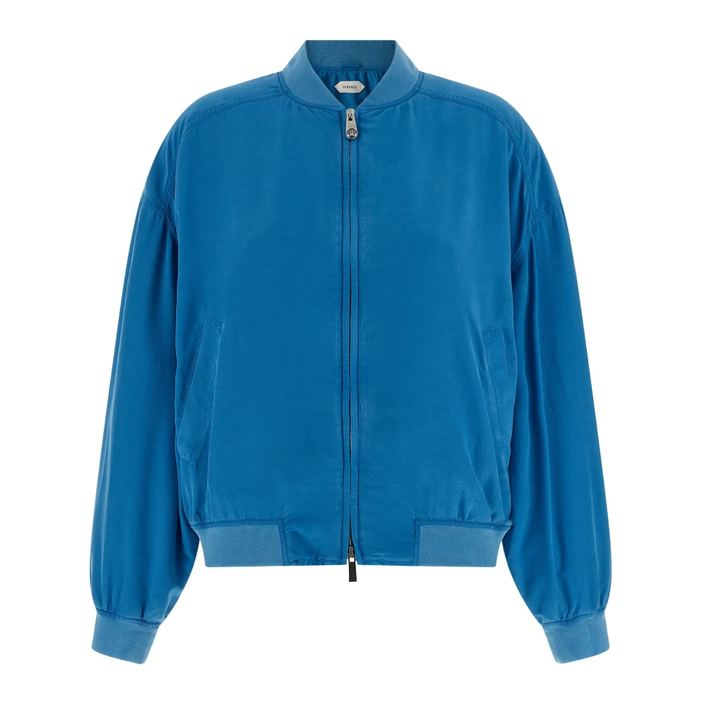 Versace Women's Blue Bomber Jackets, Xs, Silk Poplin Blouson
