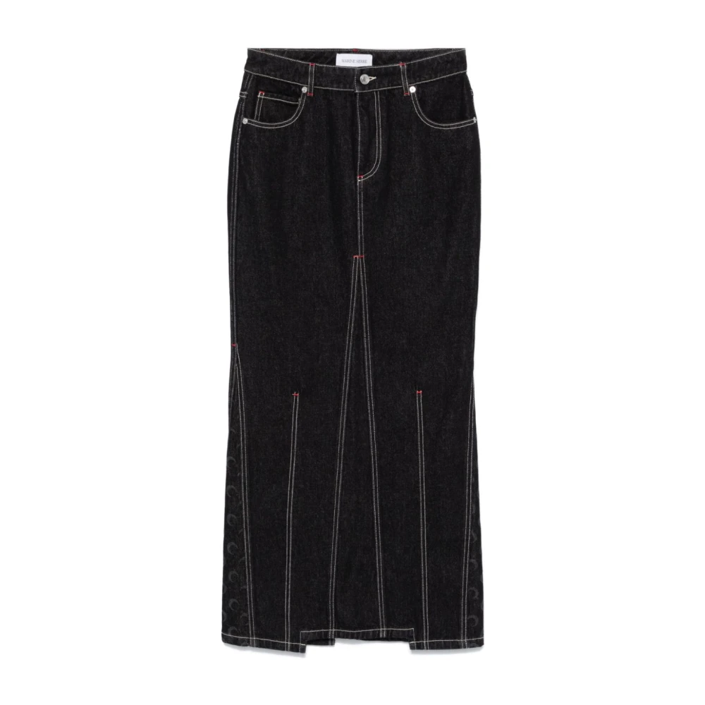 Marine Serre Women's Black Denim Skirts, L, Moon Denim Long Skirt