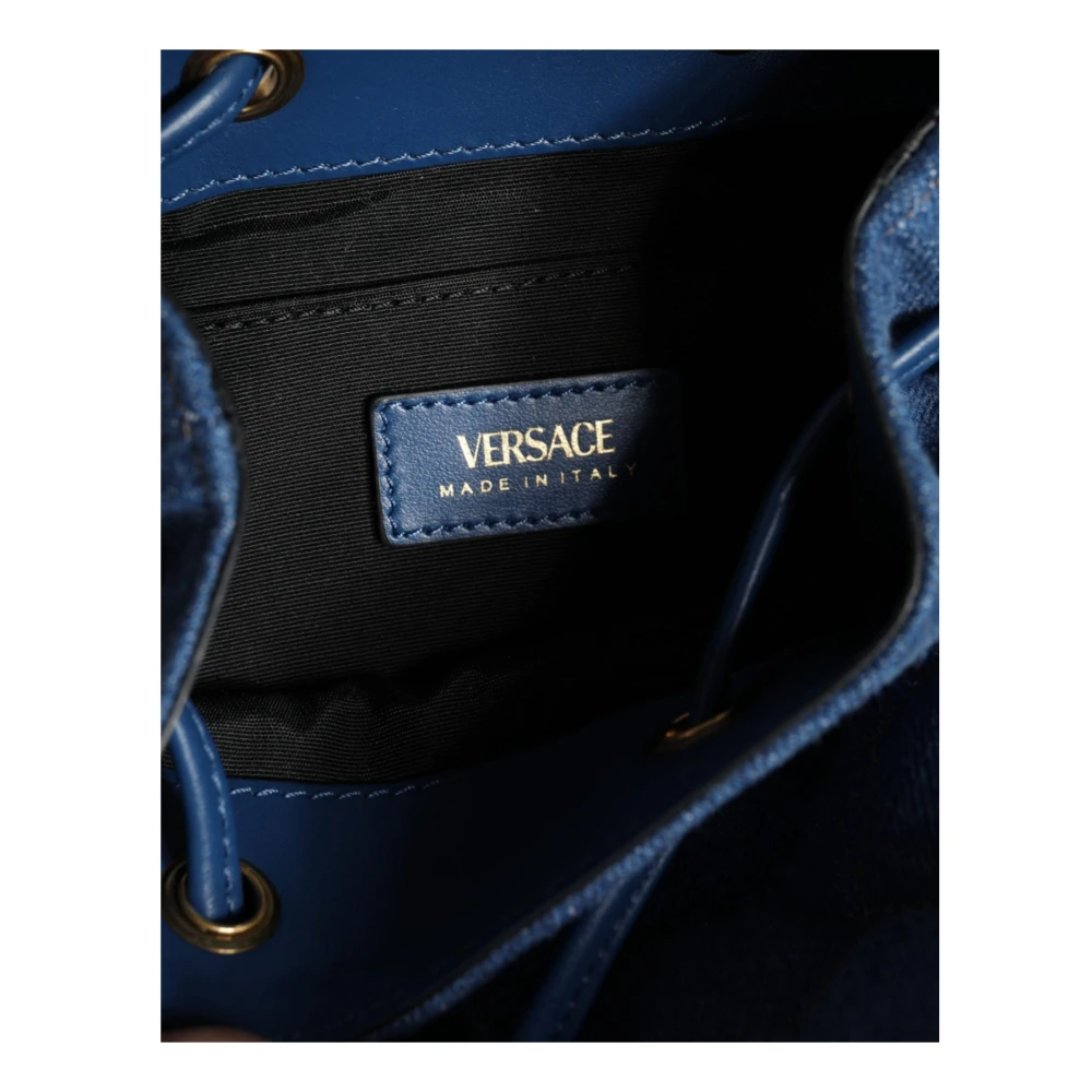 Versace Blauwe Gewatteerde Denim Leren Crossbody Tas Blue Dames