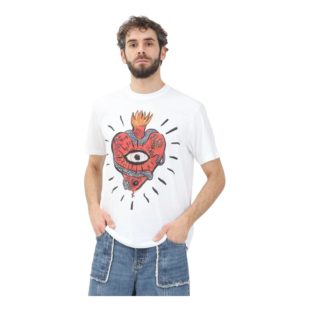Just Cavalli Grafisch Hart Vlam Print T-shirt White Heren