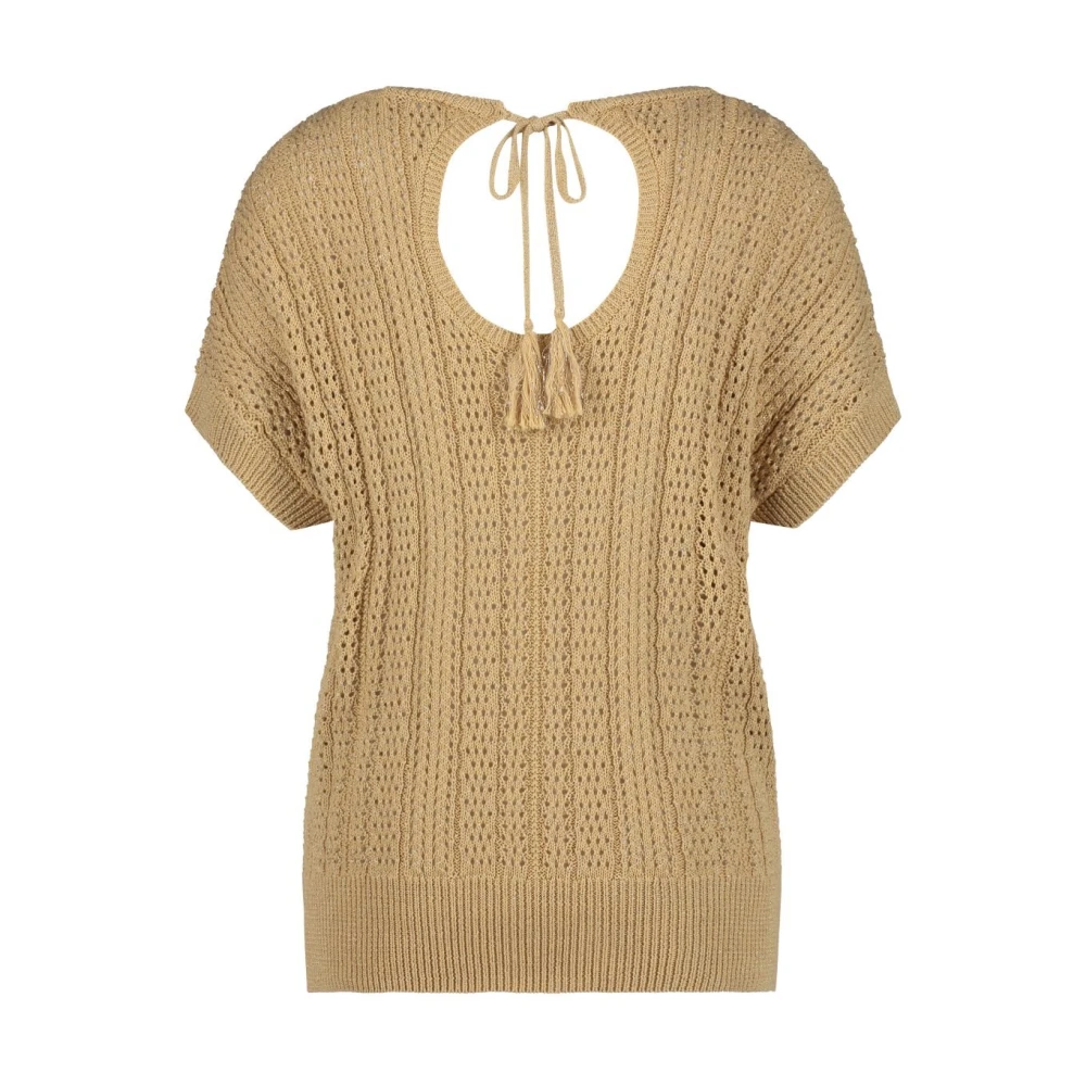 Red Button Glitter Gebreide Top met Korte Mouwen Brown Dames