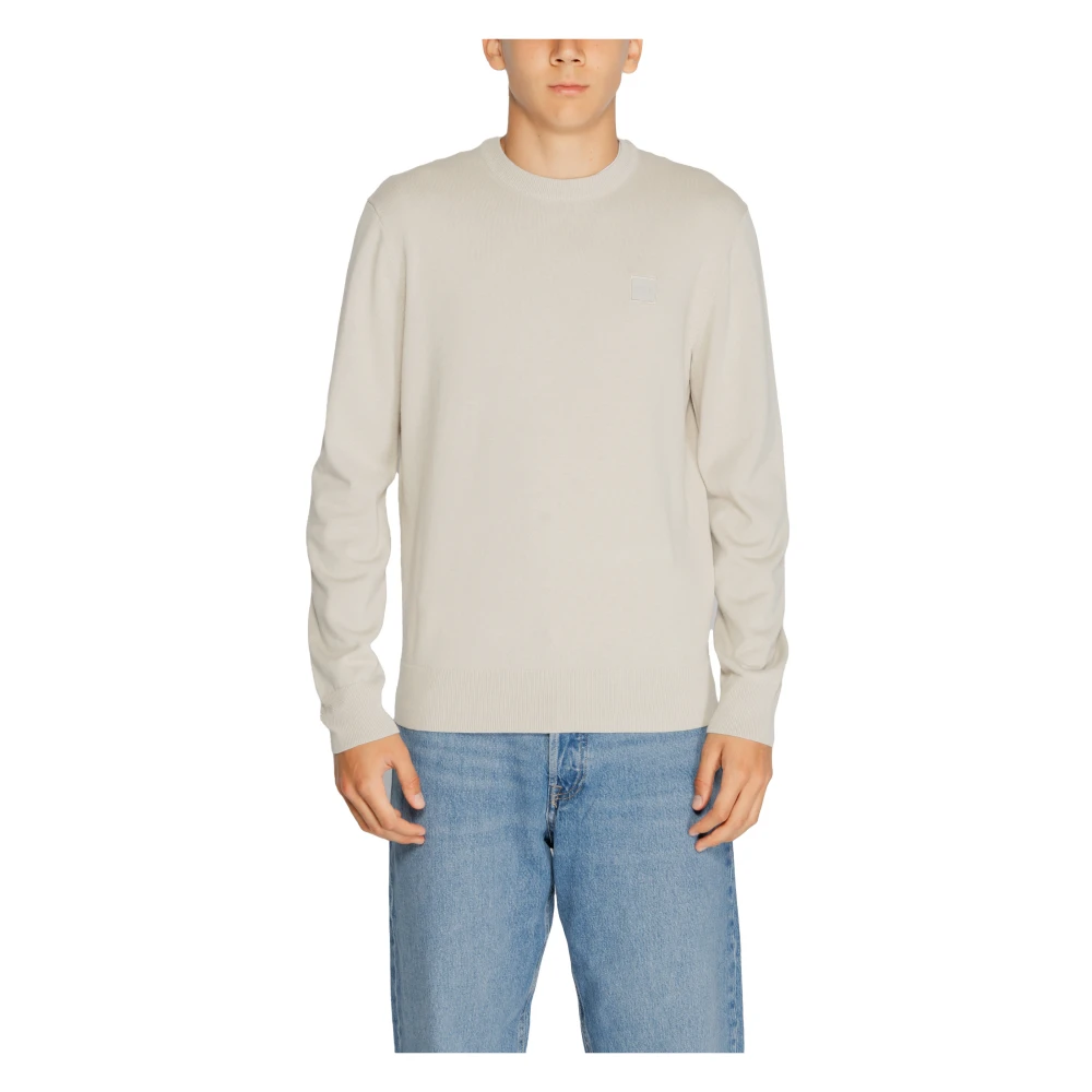 Boss Beige Gebreid Ronde Hals Trui Mannen Beige Heren