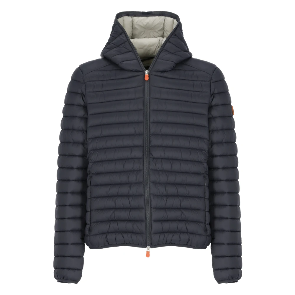 Save The Duck Grijze Gewatteerde Korte Jas Capuchon Gray Heren