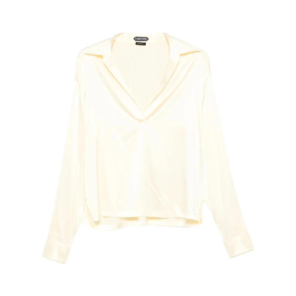 Tom Ford Women's Beige Blouses, M, Stretch Silk Satin Polo