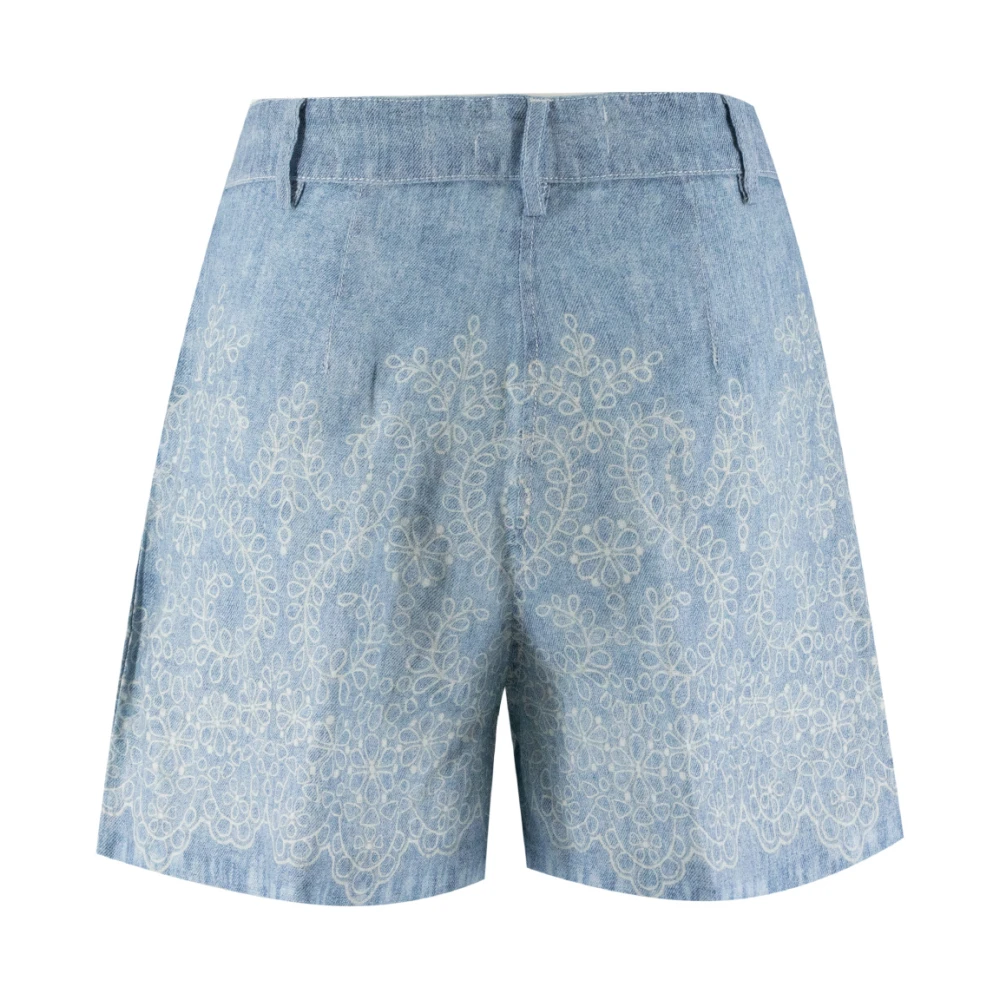 Ermanno Scervino Linnen Denim Patroon Bloemenkant Shorts Blue Dames