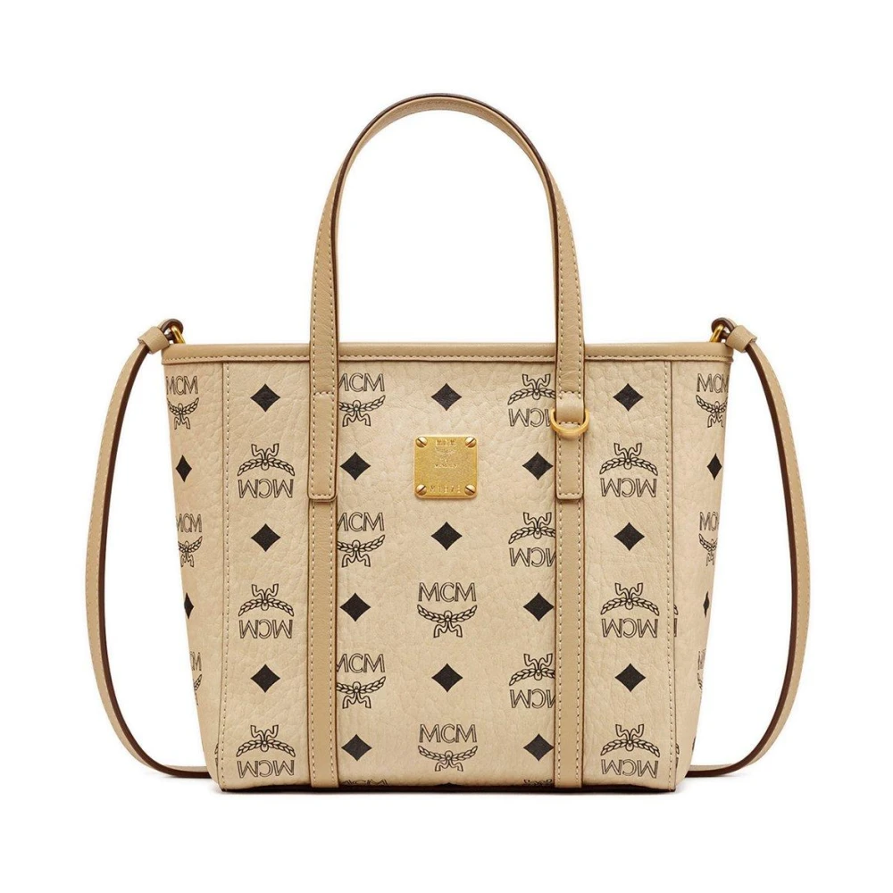MCM Aren Shopper met rits in Visetos Beige Dames