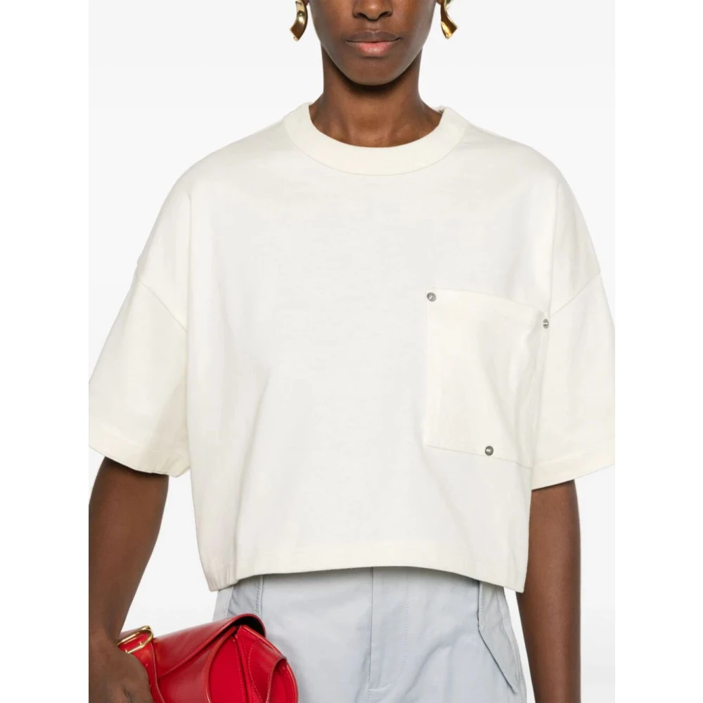 Bottega Veneta Japanse Katoenen T-shirt met Decoratieve Stiksels White Dames