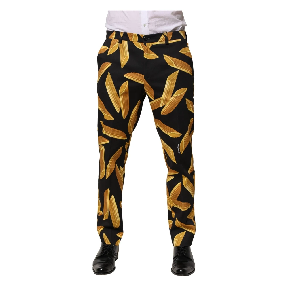 Dolce & Gabbana Men's Multicolor Slim-Fit Trousers, L, Black Pasta Print Tapered Trousers