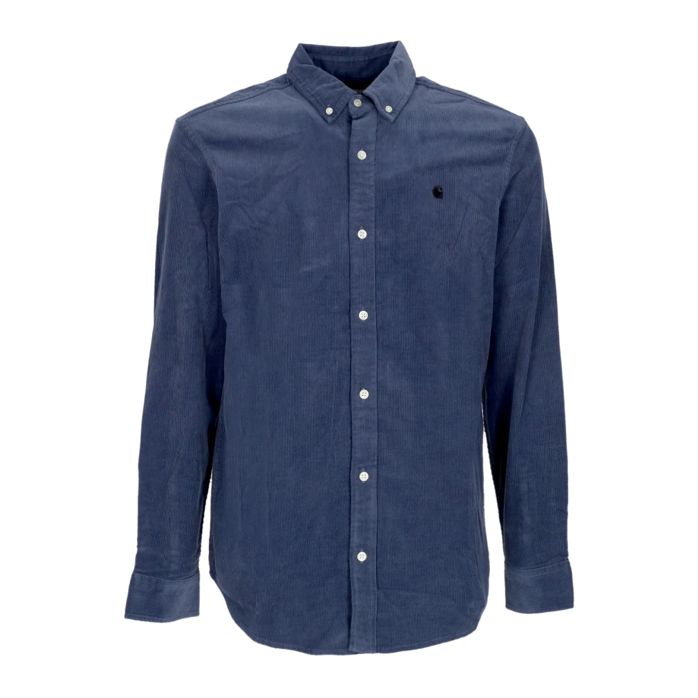 Carhartt WIP Velvet Overhemd Hudson Blauw Zwart Blue Heren