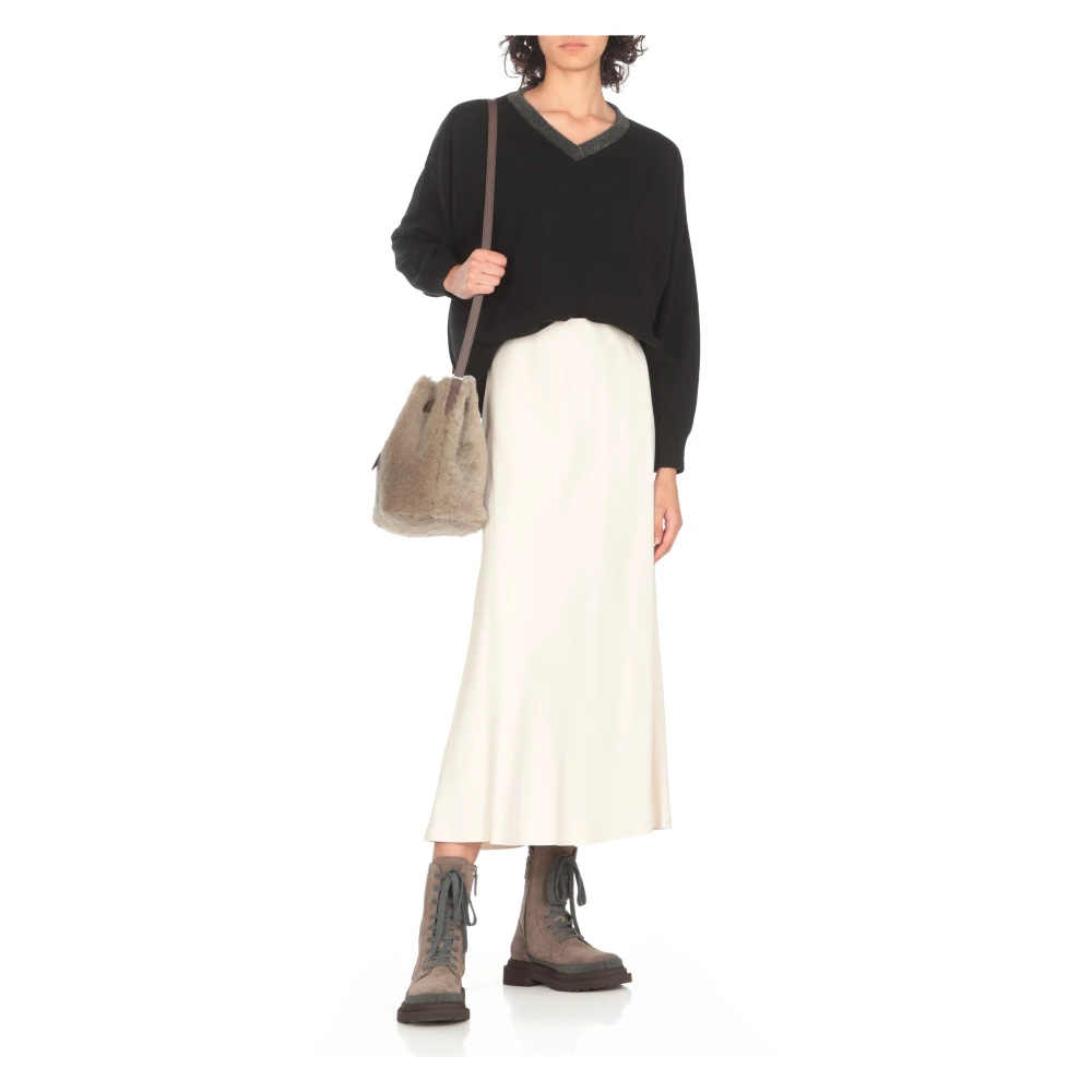 BRUNELLO CUCINELLI Zwarte Cashmere V-Hals Trui Black Dames