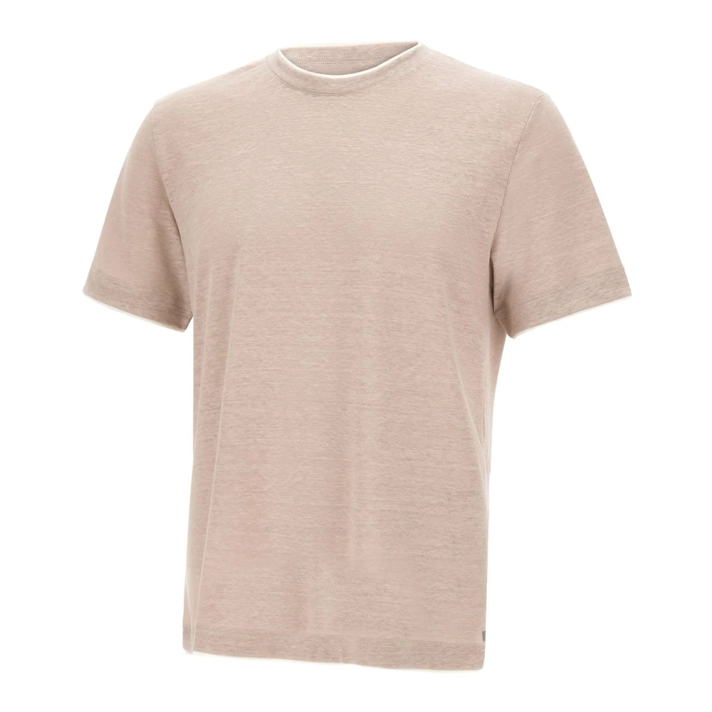 Eleventy Mannelijk Beige Tops Heren, L, Leer, T-Shirt Met Ronde Hals