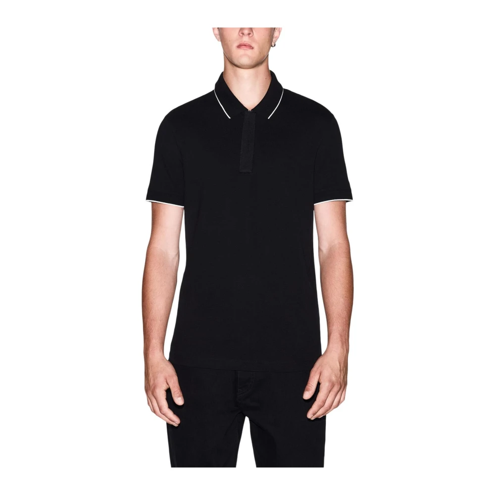Armani Exchange Men's Black Polo Shirts, S, Cotton Short Sleeve Polo Shirt With Round Neck
