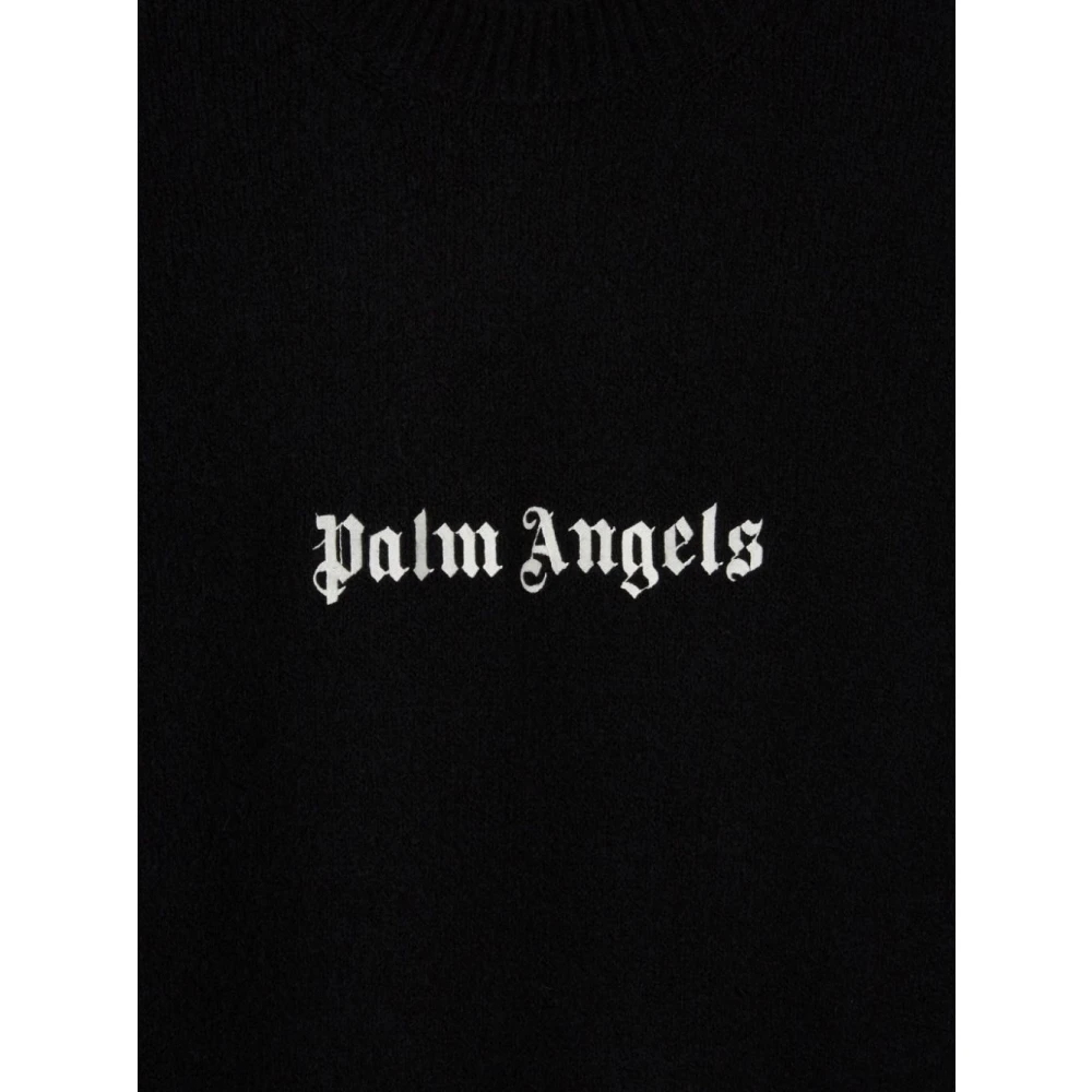 Palm Angels Zwarte Logo Gebreide Trui Black Heren