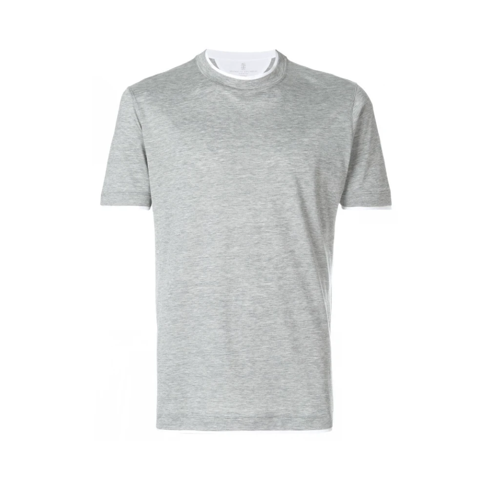 BRUNELLO CUCINELLI Stijlvol Grijs Zijden Blend T-Shirt Gray Heren