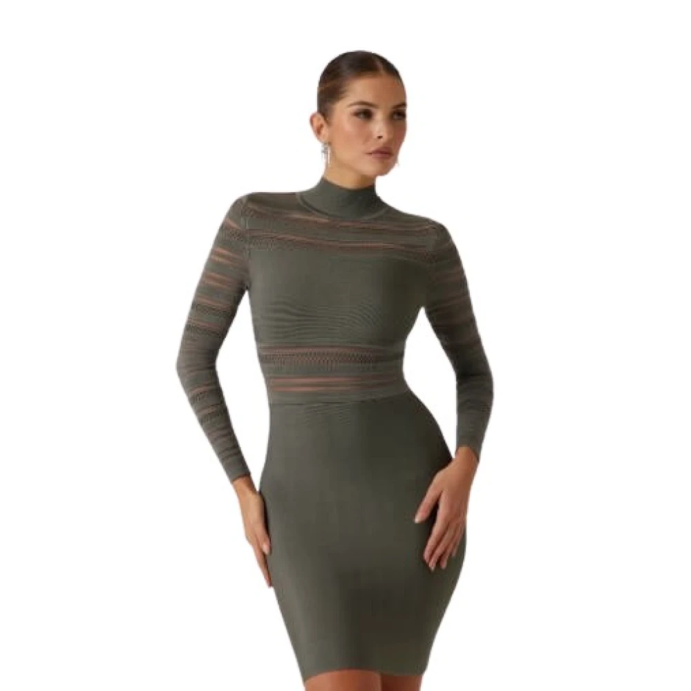 Guess Groene Gebreide Jurk met Perkins Kraag Green Dames