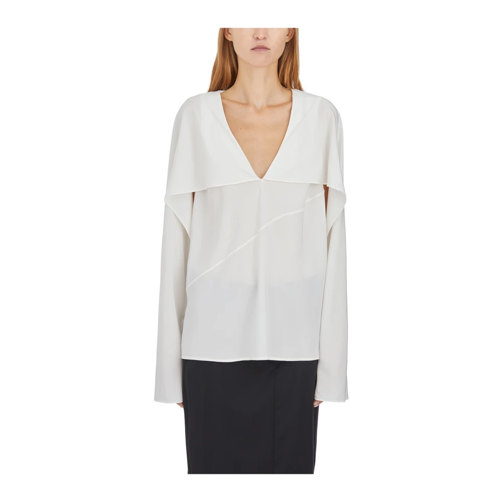 Helmut Lang Sidens V-ringad Blus White, Dam