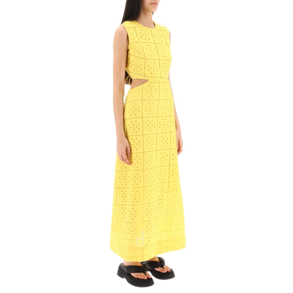 Ganni Broderie Anglaise Maxi Klänning Yellow, Dam