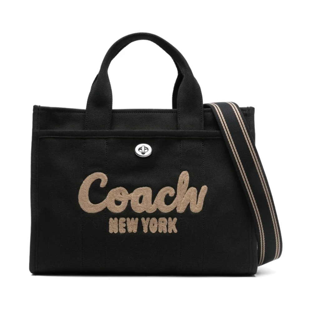 Coach Broderad Logo Canvas Cargo Tote Väska Black, Dam