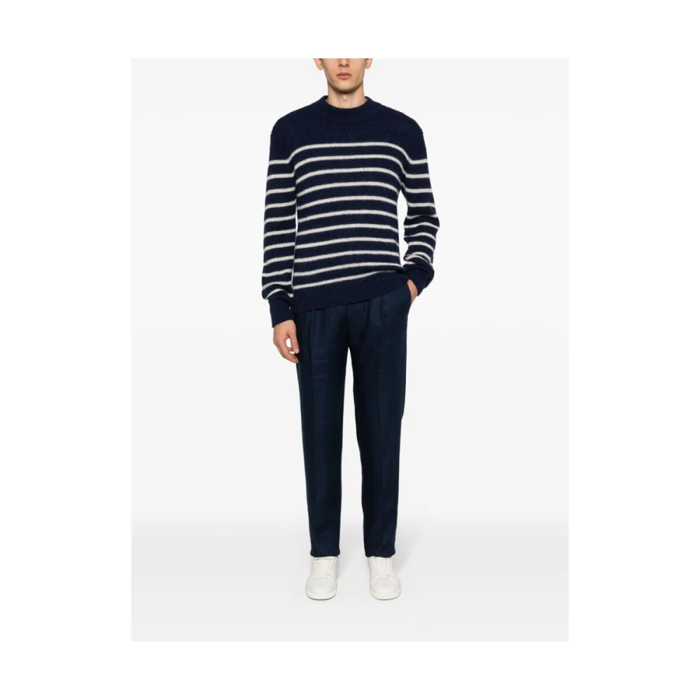 Tagliatore Navy Blauwe Linnen Broek Blue Heren