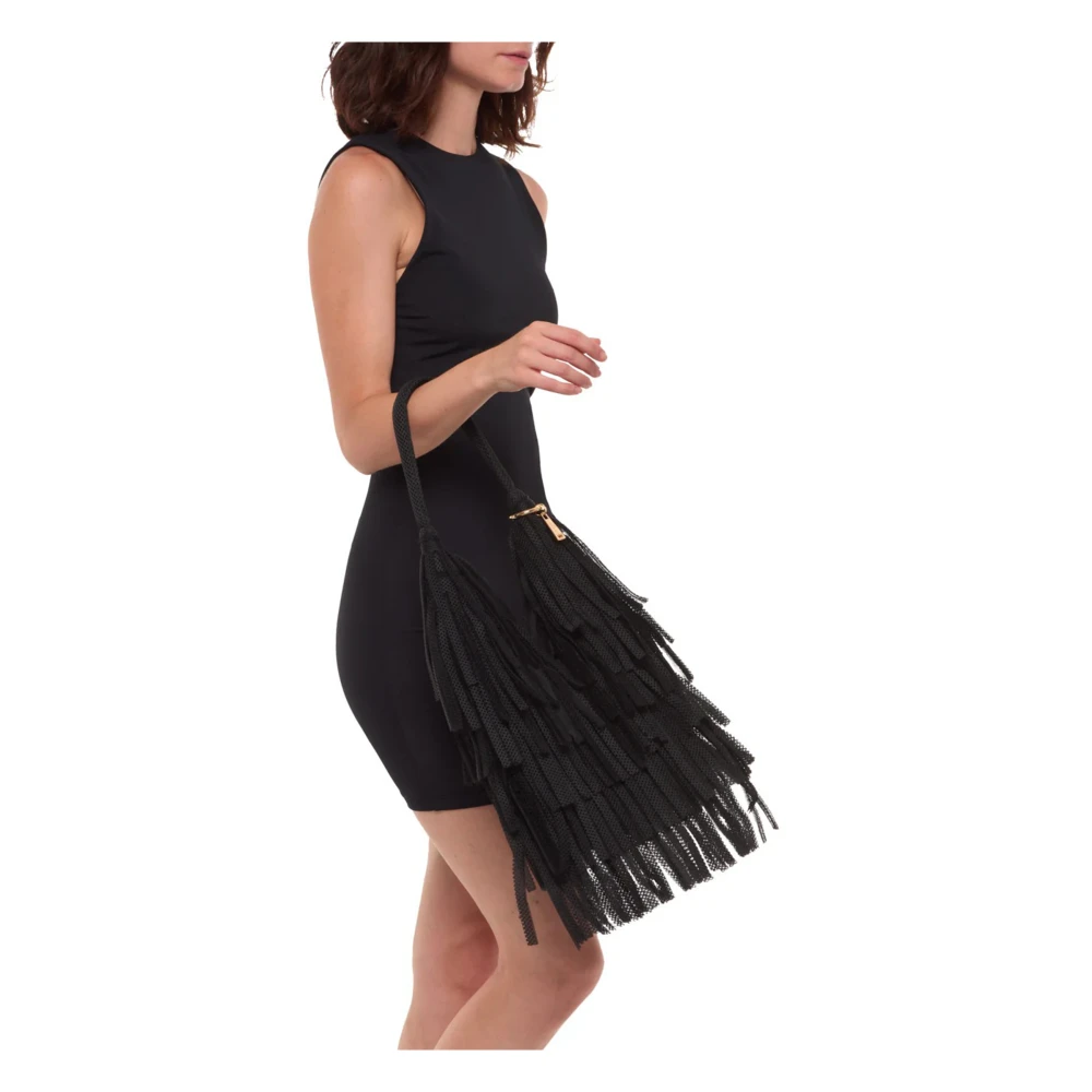 La Milanesa Gefranjerde Neopreen Schoudertas Black Dames