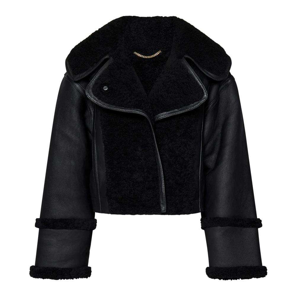 Victoria Beckham Svart Shearling Aviator Jacka Black, Dam