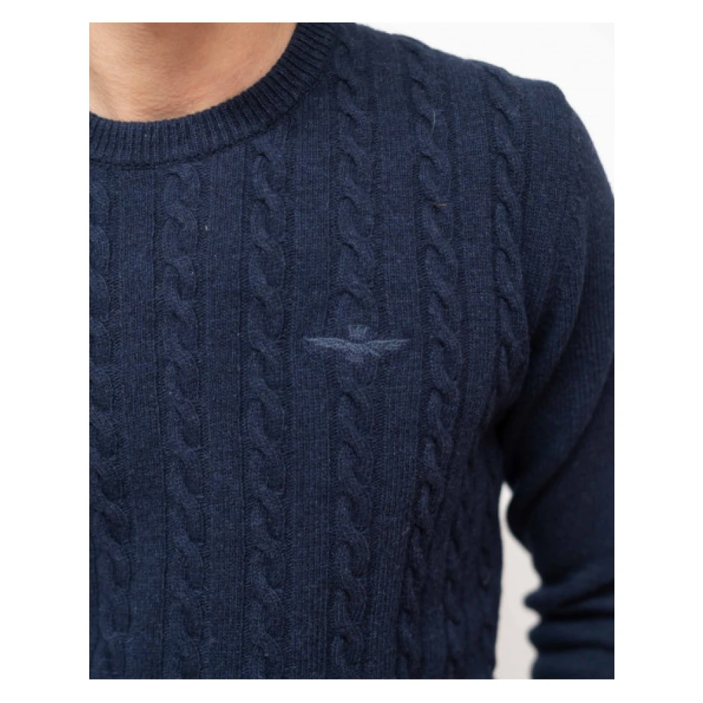 aeronautica militare Gebreide Ronde Hals Trui Blue Heren