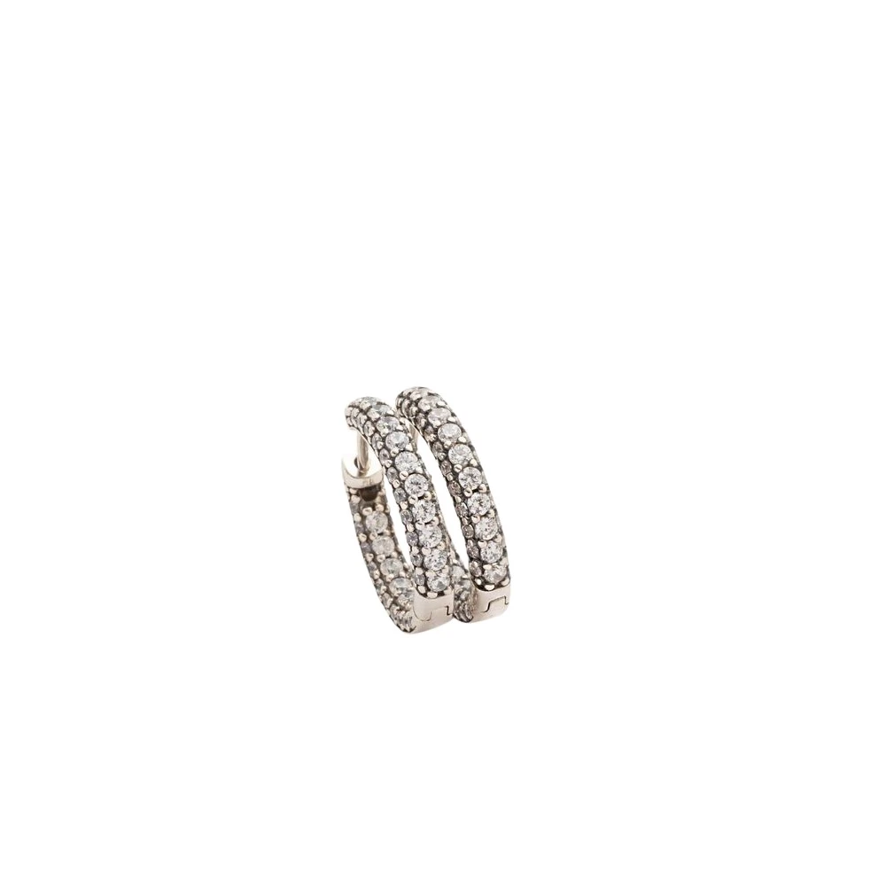 Pandora Timeless Pavé Single-Row Hoop Earrings - Female - Earrings - White - One Size - Accessories