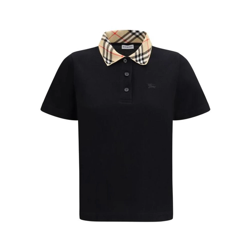 Burberry Vrouw Zwart Polo Shirt Van Katoen Met Klassieke Kraag