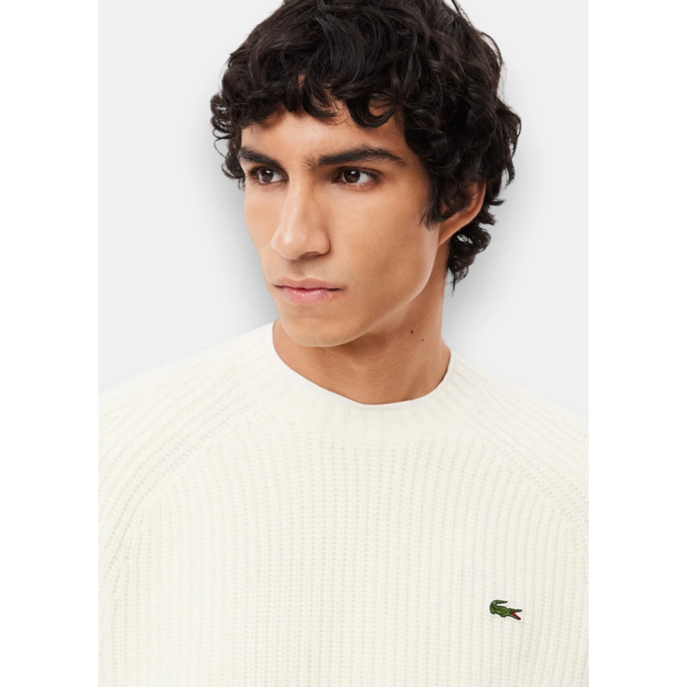 Lacoste Dikke Wol Ronde Hals Trui White Heren