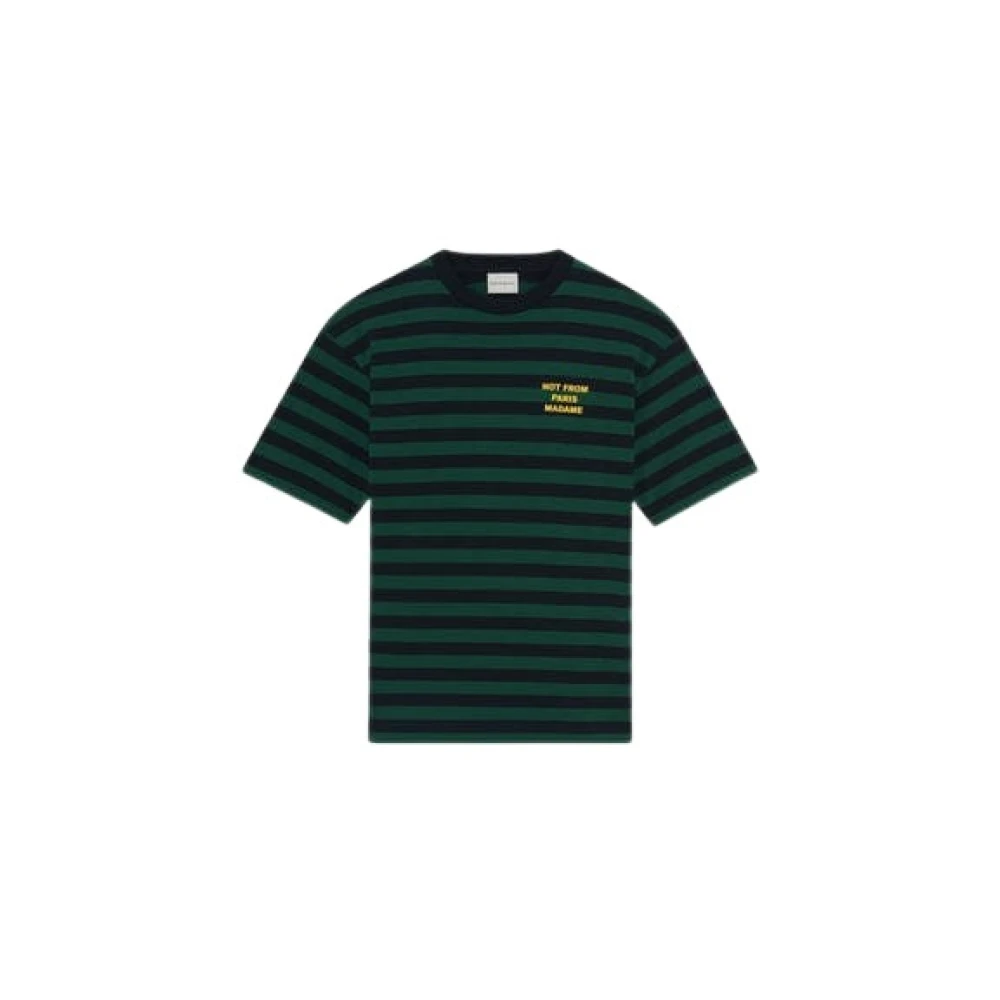 Drole de Monsieur Gestreept Slogan Katoenen T-Shirt Green Heren
