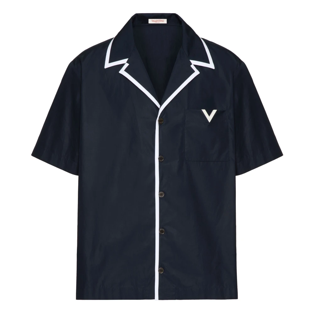 Valentino Garavani Navy Bowling Shirt met V-Detail Blue Heren