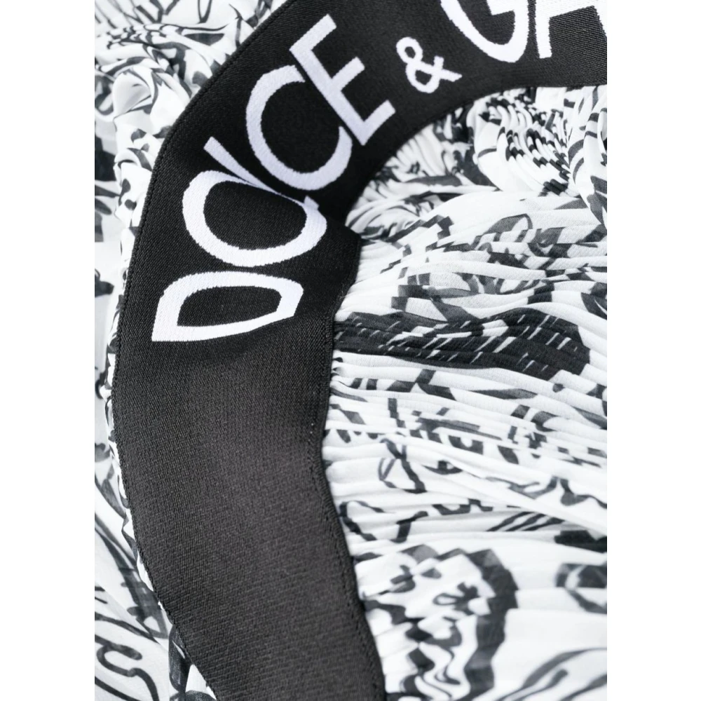 Dolce & Gabbana Graffiti-Logo Geplooide Jurk White Dames
