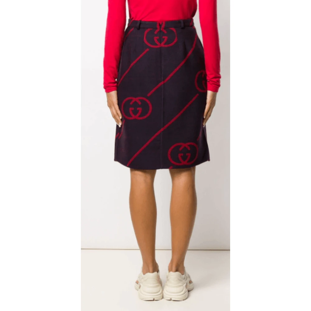 Gucci Omkeerbare wollen rok met in elkaar grijpende G`s Red Dames