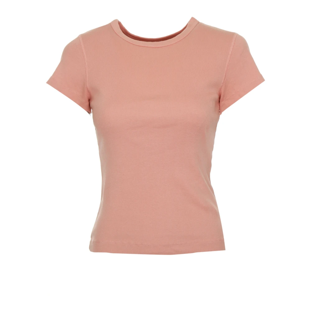 Drykorn Koale T-shirt met geribbelde ronde hals Pink Dames