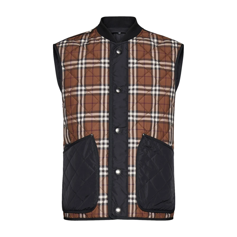 Burberry Men's Brown Waistcoats, S, Weaverton Vest Jacket With Iconic Check